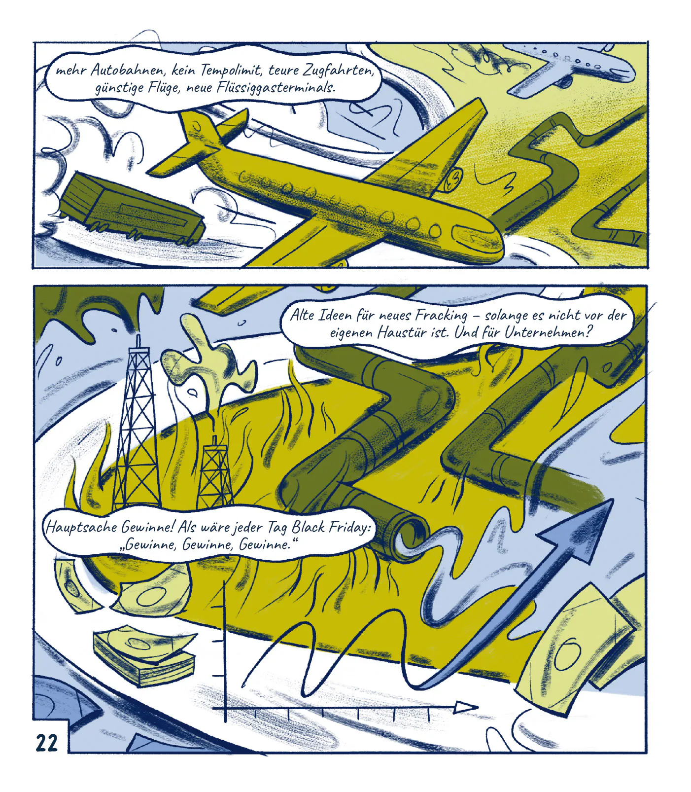 Doppelseite aus der Graphic Novel 20 – Young Academy for Sustainability, Graphic Novel „Welt im Wandel“