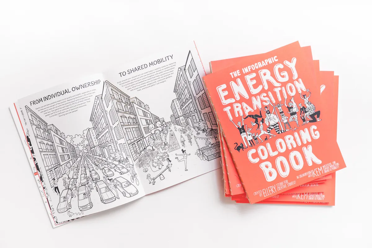 Aufgeschlagenes Infographic Energy Transition Coloring Book von Ellery Studio