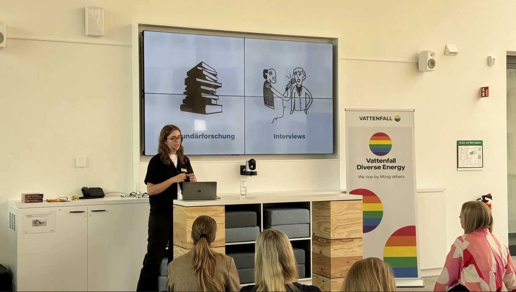 Moderatorin präsentiert die EQT-Forschungsmethodik bei einem Workshop