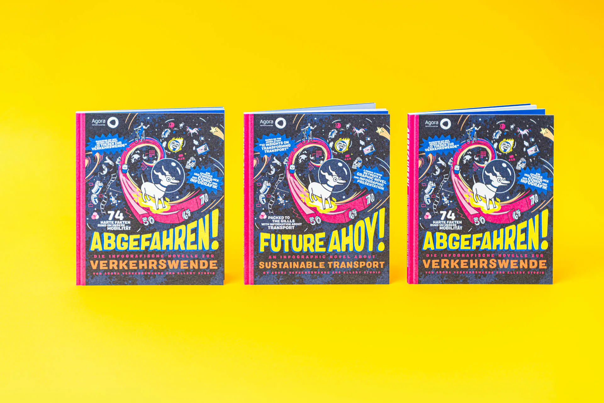 Doppelseite aus der Graphic Novel 1 – Agora Verkehrswende, Infographic Novel „Abgefahren!“